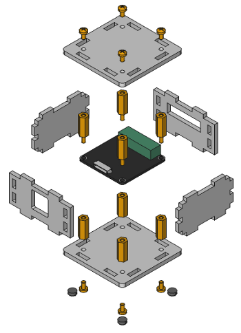 Exploded assembly drawing for Industrial Quad Relay Bricklet
