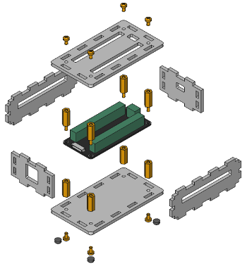Exploded assembly drawing for IO-16 Bricklet 2.0