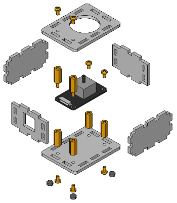 Exploded assembly drawing for Joystick Bricklet 2.0