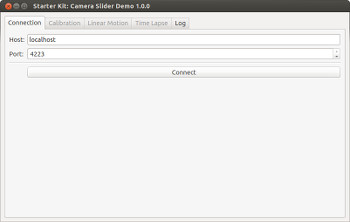 Camera Slider Demo Application Screenshot: Connection Tab