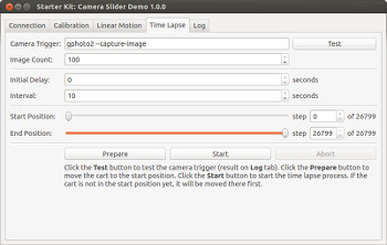 Camera Slider Demo Application Screenshot: Time Lapse Tab