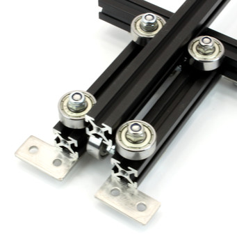 Bottom view of MakerBeam between bearing assemblies