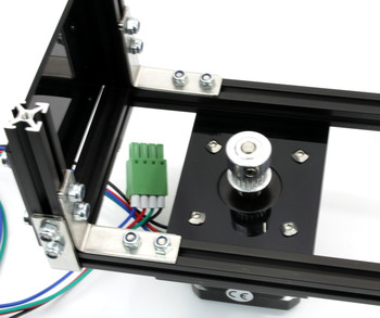 Bottom view of stepper motor with pulley