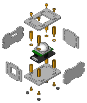 Exploded assembly drawing for Motion Detector Bricklet