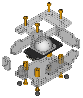 Exploded assembly drawing for Motion Detector Bricklet 2.0