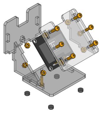 Exploded assembly drawing for OLED 128x64 Bricklet 2.0