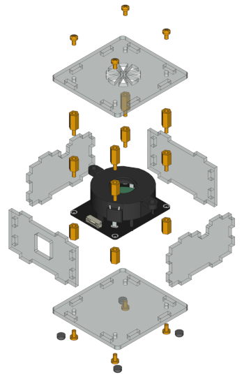 Exploded assembly drawing for Piezo Speaker Bricklet 2.0