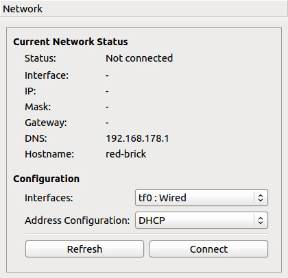 Screenshot of RED Brick network settings.