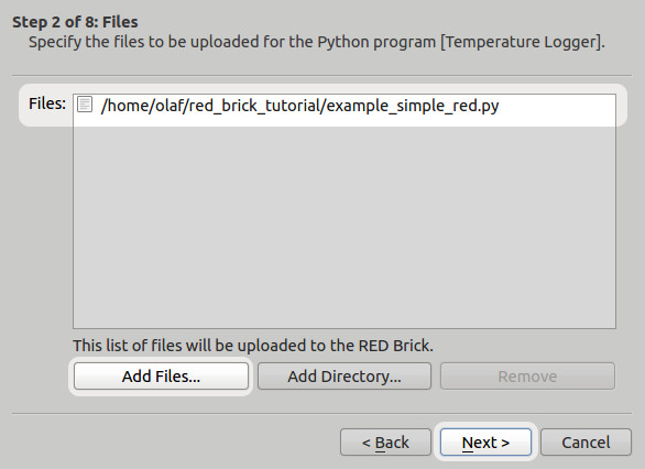 Screenshot of RED Brick program upload step 3.