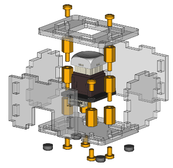 Exploded assembly drawing for RGB LED Button Bricklet