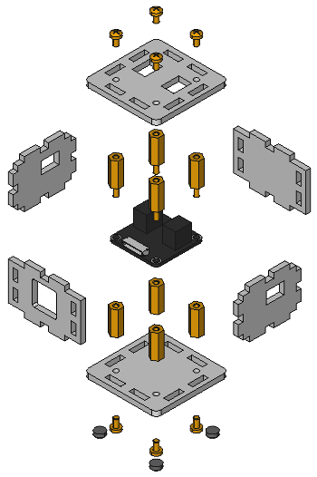 Exploded assembly drawing for Voltage/Current Bricklet 2.0